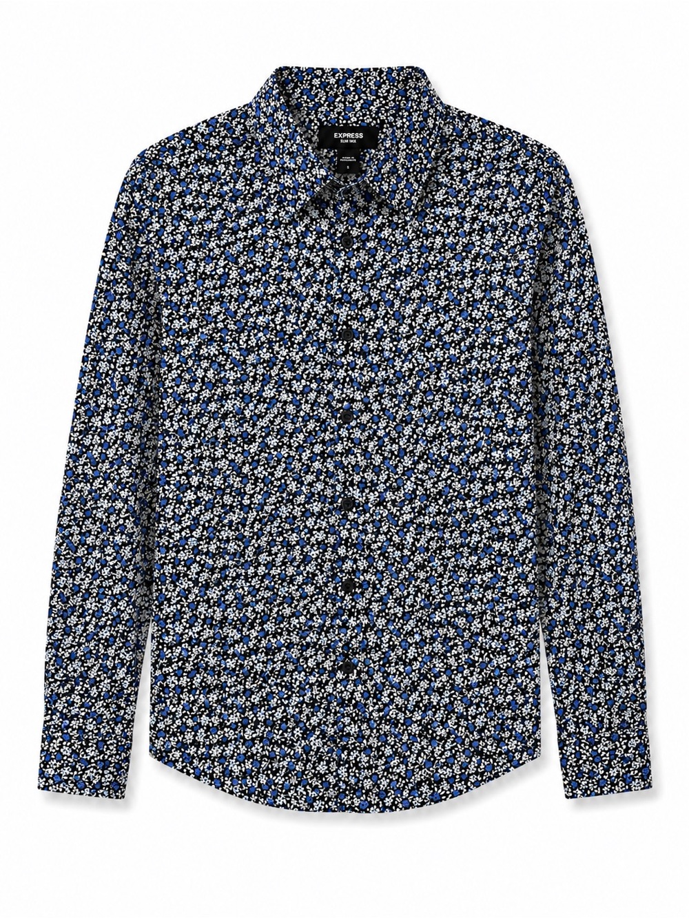 Express Men's Black and Blue Floral Dress Shirt